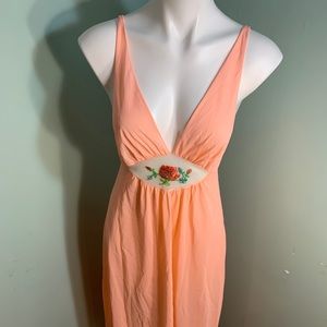 Peach vintage nightgown, sheer with embroidery